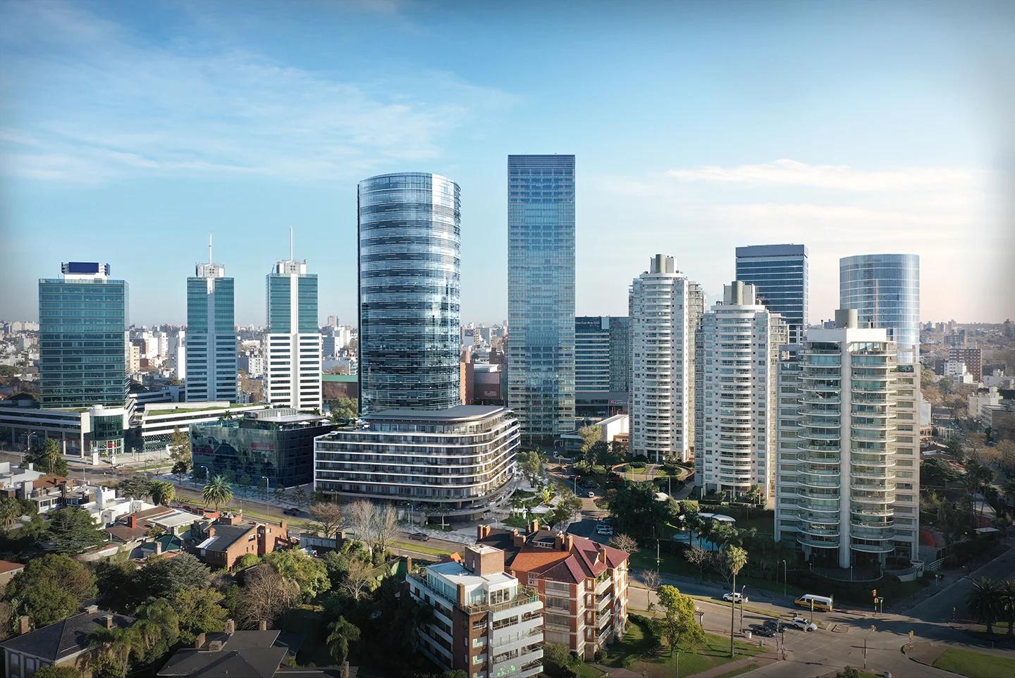 Edificio Cosmos y las torres del Puerto del Buceo, Montevideo — sede de Santa Rosa E-House